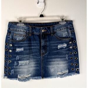 Litz mini skirt grommets sz M very distressed see thru holes waist 32"Hip 40
